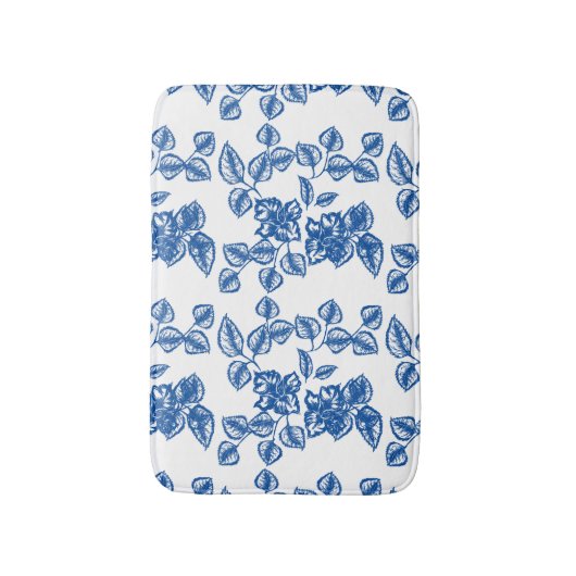 Delft-LIke Blue Floral Print Badmat (Voorkant Verticaal)