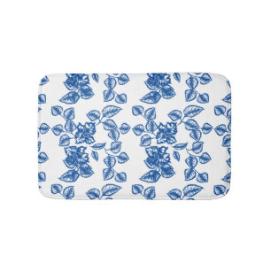Delft-LIke Blue Floral Print Badmat