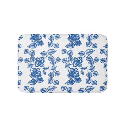 Delft-LIke Blue Floral Print Badmat (Voorkant)