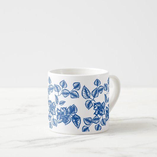 Delft-LIke Blue Floral Print Espresso Kop (Voorkant rechts)