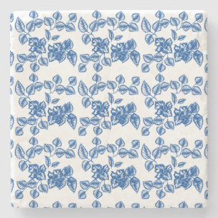 Delft-LIke Blue Floral Print Stenen Onderzetter