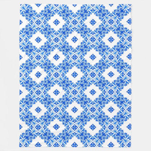 Delft like - Royal Blue and White Filigree Fleece Deken (Voorkant)