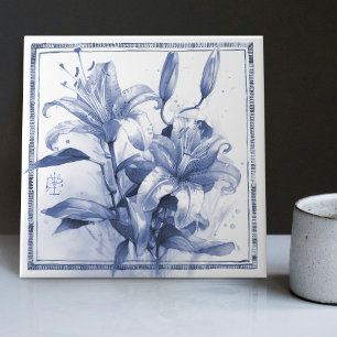 Delft Lily Wall Decor Art Nouveau Waterverf Tegeltje