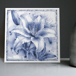 Delft Lily Wall Decor Art Nouveau Waterverf Tegeltje