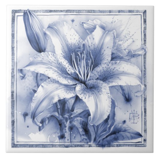 Delft Lily Wall Decor Art Nouveau Waterverf Tegeltje (Voorkant)
