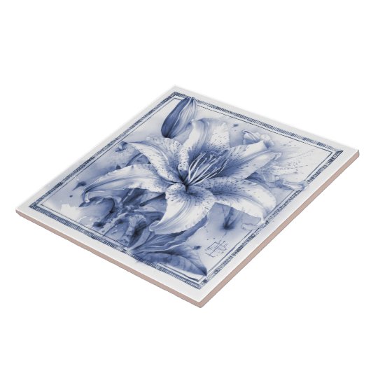 Delft Lily Wall Decor Art Nouveau Waterverf Tegeltje (Zijkant)