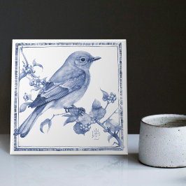 Delft Mountain Bluebird Art Nouveau Spring Bird Tegeltje