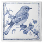 Delft Mountain Bluebird Art Nouveau Spring Bird Tegeltje (Voorkant)