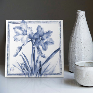 Delft Narcisse Wanddecoratie Art Nouveau Aquarel Tegeltje