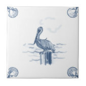 Delft Pelican Tile met Shell Corners Tegeltje (Voorkant)