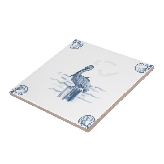 Delft Pelican Tile met Shell Corners Tegeltje (Zijkant)