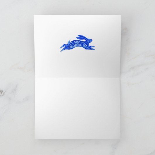 Delft Rabbit en Tulips Folded Wenskaart Kaart (Binnen)