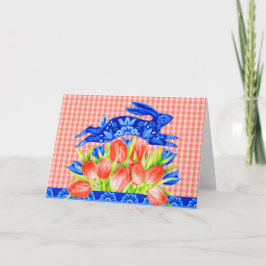 Delft Rabbit en Tulips Folded Wenskaart Kaart