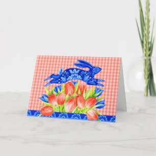 Delft Rabbit en Tulips Folded Wenskaart Kaart