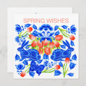 Delft Rabbits en Tulips Kaart (Voorkant / Achterkant)