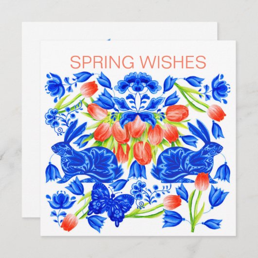 Delft Rabbits en Tulips Kaart (Voorkant / Achterkant)