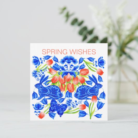 Delft Rabbits en Tulips Kaart (Staand voorkant)