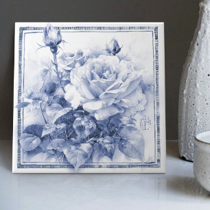 Delft Roos Wanddecoratie Art Nouveau Aquarel Tegeltje