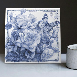 Delft Roos Wanddecoratie Art Nouveau Aquarel Tegeltje