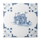 Delft Sandcastle Tile met Scroll Corners Tegeltje (Voorkant)