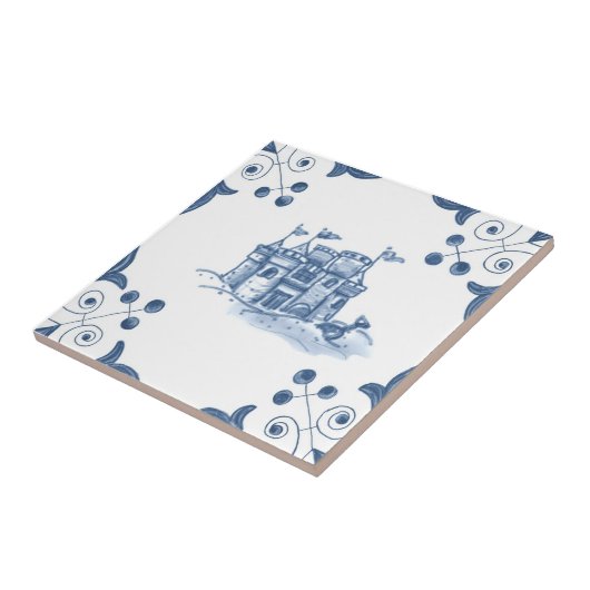 Delft Sandcastle Tile met Scroll Corners Tegeltje (Zijkant)