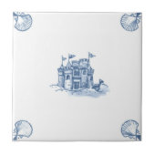 Delft Sandcastle Tile met Shell Corners Tegeltje (Voorkant)