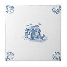 Delft Sandcastle Tile met Shell Corners Tegeltje