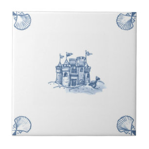 Delft Sandcastle Tile met Shell Corners Tegeltje