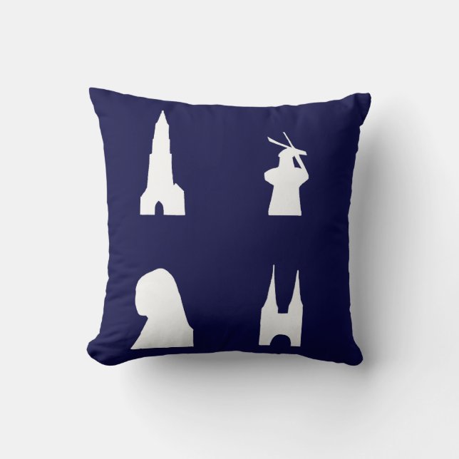 Delft silhouet op blauw kussen (Voorkant)