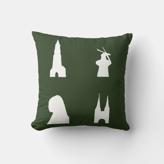 Delft silhouet op groen kussen (Voorkant)