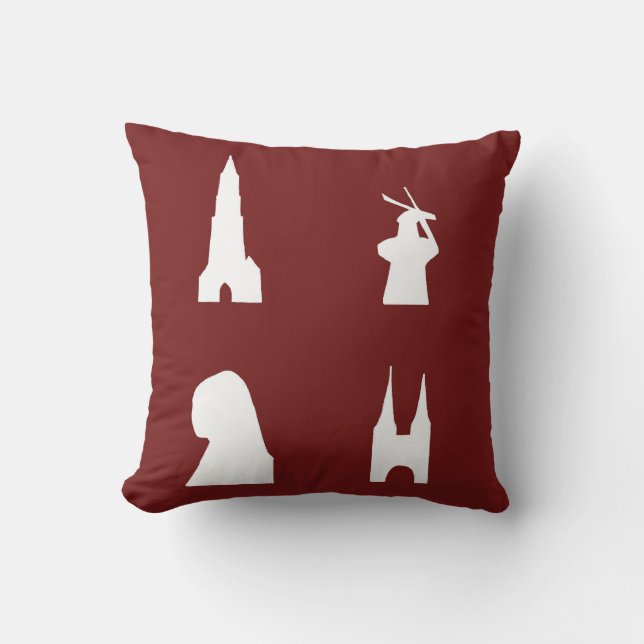 Delft silhouet op rood kussen (Voorkant)