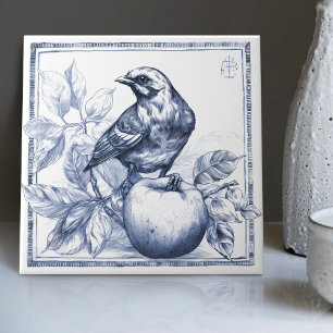 Delft Sparrow Apple Art Nouveau Aquarel Decor Tegeltje