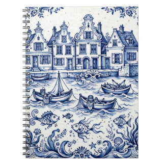 Delft Stad & Vissershaven Kobaltblauw Wit Notitieboek