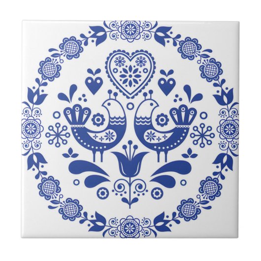 delft tiles reproduceert bloemen en vogels tegeltje (Voorkant)