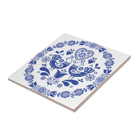 delft tiles reproduceert bloemen en vogels tegeltje (Zijkant)