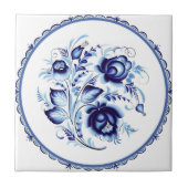 delft tiles reproduceert luxe blauwe bloemen tegeltje (Voorkant)