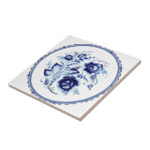 delft tiles reproduceert luxe blauwe bloemen tegeltje (Zijkant)
