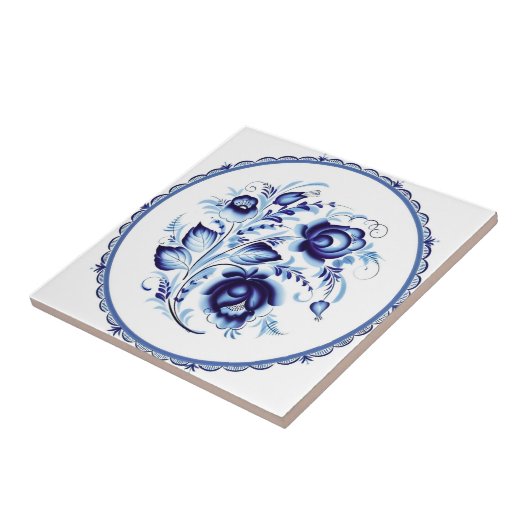 delft tiles reproduceert luxe blauwe bloemen tegeltje (Zijkant)