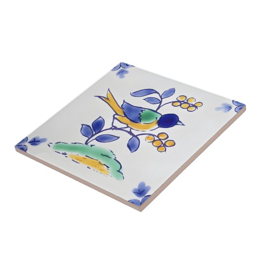 delft tiles reproduceert textuurvogel tegeltje (Zijkant)