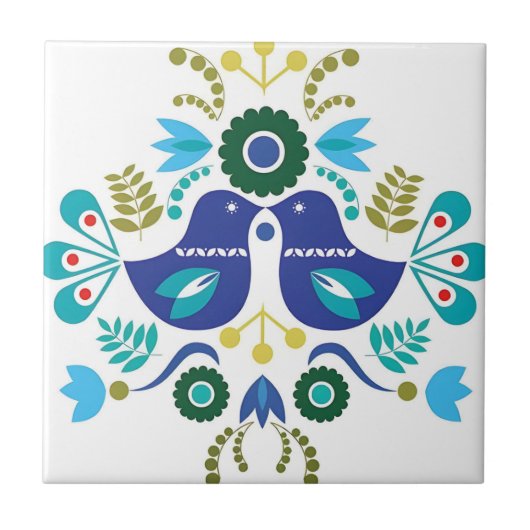 delft tiles reproduceren kleurrijke vogels tegeltje (Voorkant)