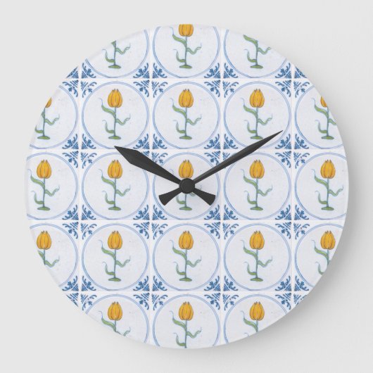 Delft Tulip Tegel Art No Numbers Clock Grote Klok (Voorkant)