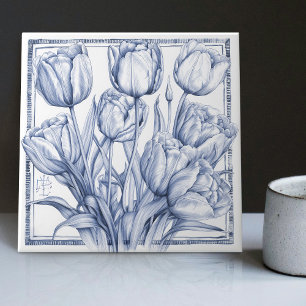 Delft Tulp Muur Decor Art Nouveau Aquarel Tegeltje