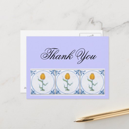 Delft Tulp Tegeltje Bedankkaart Aanpasbaar Briefkaart (Voorkant / Achterkant in situ)