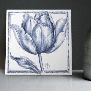 Delft Tulp Wanddecoratie Art Nouveau Aquarel Tegeltje