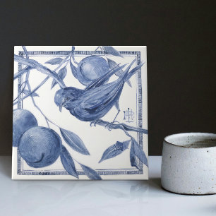 Delft Vogel en Appelboom Wanddecoratie Art Nouveau Tegeltje