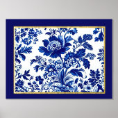 delftblauw Elegant  Bloemengoud stijl Folie Afdrukken (Voorkant)