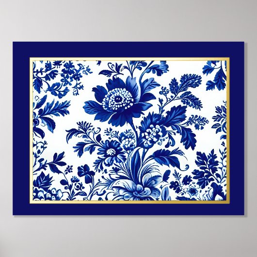 delftblauw Elegant Bloemengoud stijl Folie Afdrukken (Voorkant)