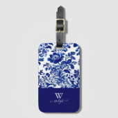 delftblauw Elegante  Bloemenstijl Bagagelabel (Voorkant (verticaal))
