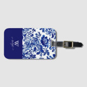 delftblauw Elegante  Bloemenstijl Bagagelabel (Voorkant (horizontaal))