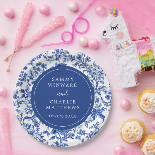 Delfts blauw Antiek Chinoiserie bruiloft Papieren Bordje (Feest)